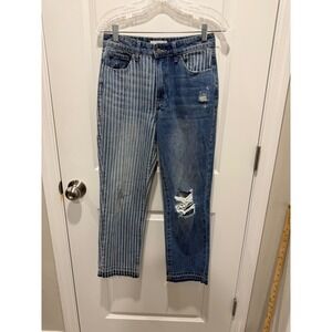 Nature Denim Women Jeans Split Leg Striped Distressed Blue 26